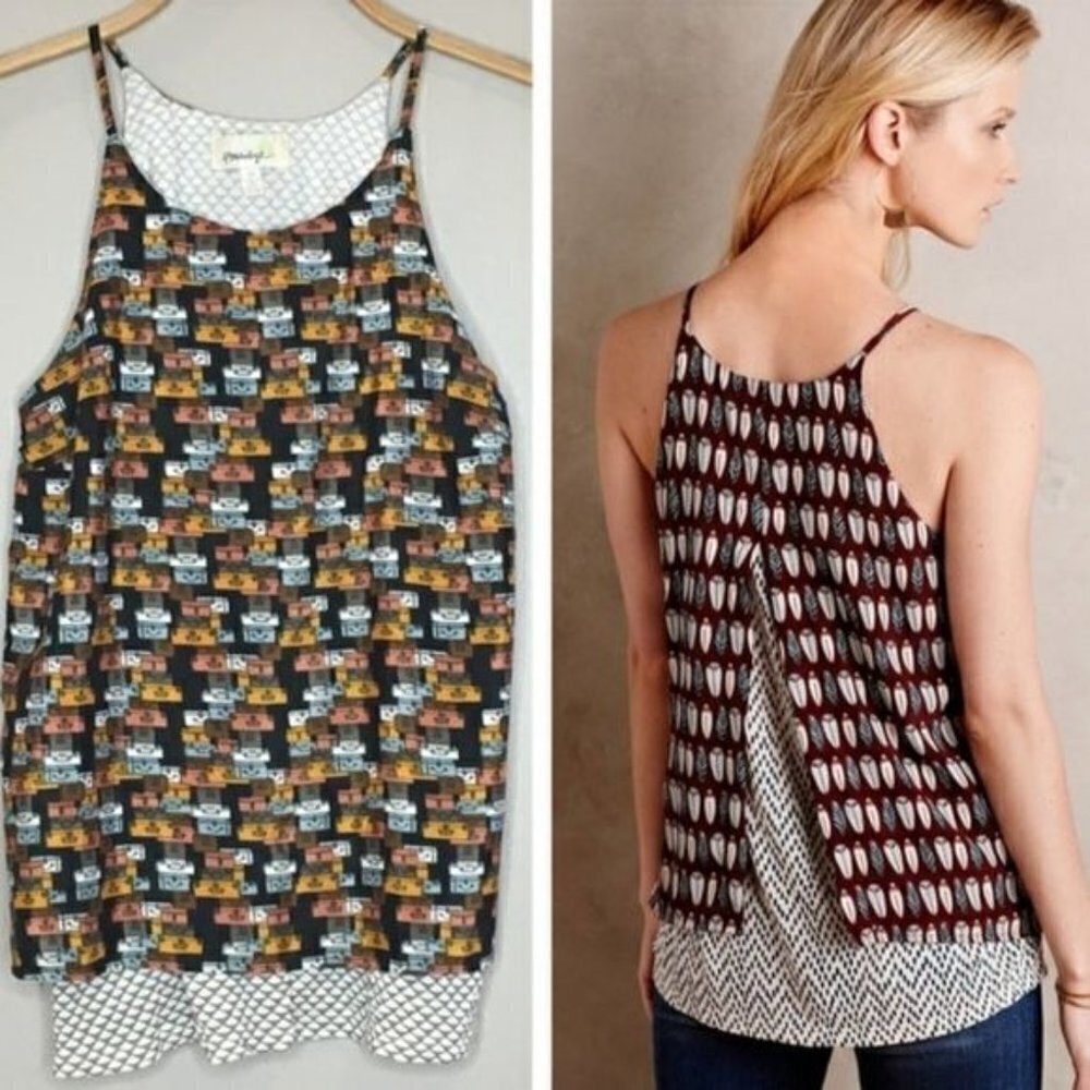 Anthro Porridge Luggage Split Layer Swing Tank Boho Flowy Summer Lightweight  XS